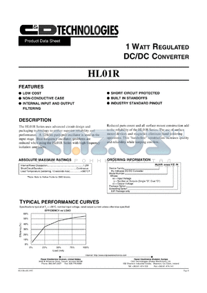 HL01R12D12YH datasheet - Dual 1 Watt regulated DC/DC converter. Nom.input voltage 12Vdc, rated output voltage +-12Vdc, rated output current +-41mA.