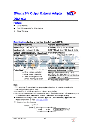 DDA-003 datasheet - 36 watts 24V output external adapter.