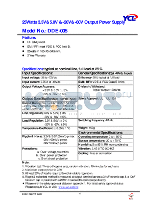 DDE-005 datasheet - 25 watts 3.3V & -5.0V & -20V & -60V output power supply.