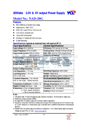 NAD-20G datasheet - 20 Watts 3.3V & 5V output power suply.