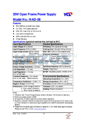 NAD-08 datasheet - 25 watts open frame power supply.