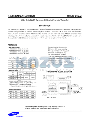 K4E640812C-JCL-5 datasheet - 8M x 8bit CMOS dynamic RAM with extended data out, 50ns