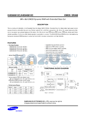 K4E640812C-JC-45 datasheet - 8M x 8bit CMOS dynamic RAM with extended data out, 45ns
