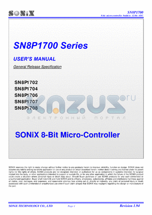 SN8P1704AS datasheet - 5 V, 8-bit microcontroller