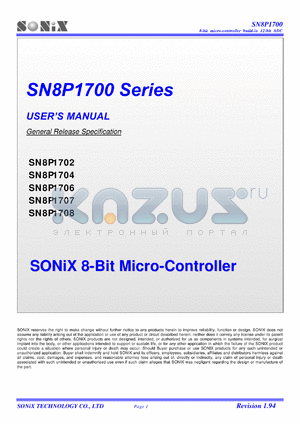 SN8P1708AX datasheet - 5 V, 8-bit microcontroller