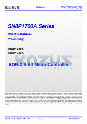 SN8P1702BP datasheet - 5 V, 8-bit microcontroller