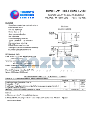 1SMB3EZ61 datasheet - 61 V, 3 W, surface mount silicon zener diode