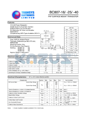 BC807-16/5A datasheet - 45 V,  PNP surface mount transistor