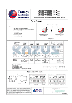 MR2528 datasheet - 25 A, rectifier/zener automotive altemator diode
