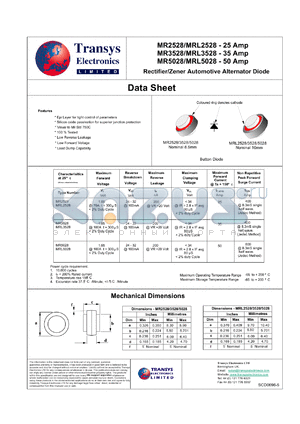 MRL2528 datasheet - 25 A, rectifier/zener automotive altemator diode