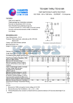 TS152R datasheet - 200 V, 1.5 A, fast switching plastic rectifier