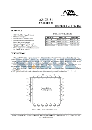 AZ100E131FNR2 datasheet - 4.2 V-5.46 V, ECL/PECL 4-bit D flip-flop