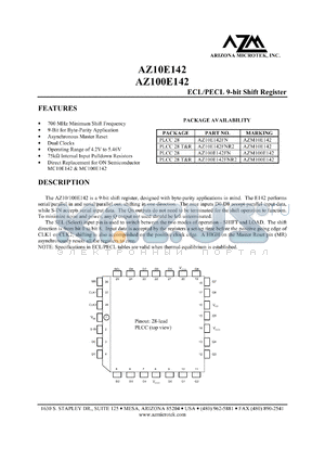 AZ10E14FNR2 datasheet - 4.2 V-5.46 V, ECL/PECL 9-bit shift register