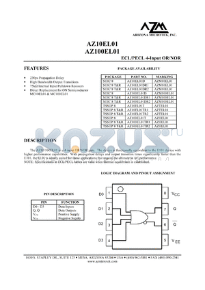 AZ10EL01TR1 datasheet - 4.75 V-5.5 V, ECL/PECL 4-input OR/NOR