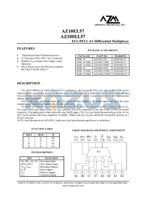 AZ10EL57DR2 datasheet - 4.75 V-5.5 V, ECL/PECL 4:1 differential multiplexer