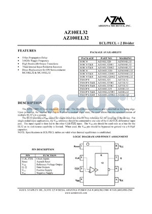 AZ10EL32DR2 datasheet - 4.75 V-5.5 V, ECL/PECL 2 divider