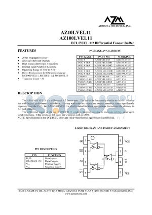 AZ100LVEL11TR2 datasheet - 3.0 V-5.5 V, ECL/PECL 1:2 differential fanout buffer