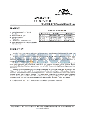 AZ10LVE111FNR2 datasheet - 3.0 V-5.5 V, ECL/PECL 1:9 differential clock driver