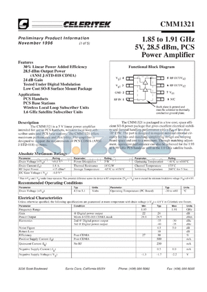 PB-CMM1321 datasheet - 1.85 to 1.91 GHz, 5 V, 28.5 dBm PCS power amplifier