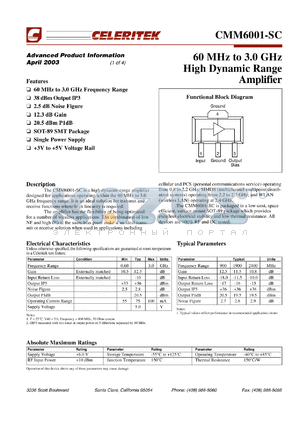 PB-CMM6001-SC datasheet - 60 MHz to 3.0 GHz high dynamic range amplifier