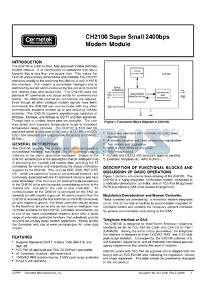 CH2100ET datasheet - Super small  2400bps modem