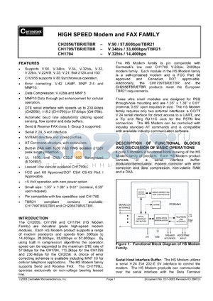 CH1799LL datasheet - V.34bis/33,600bps/TBR21, High speed  modem module and FAX family