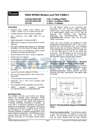 CH2056ET datasheet - V.90/57,600bps/TBR21, High speed  modem module and FAX family