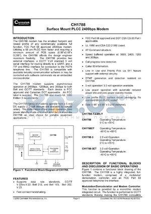 CH1788 datasheet - 5 V, Surface mount PLCC 2400bps modem