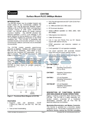 CH1788-3ET datasheet - 3.3 V, Surface mount PLCC 2400bps modem