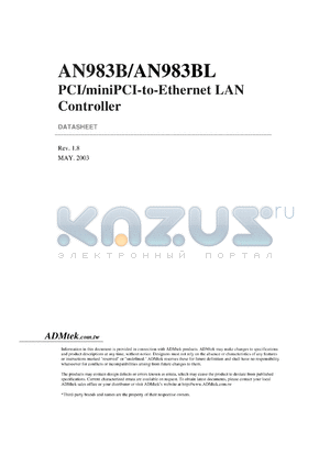 AN983BL datasheet - PCI/miniPCI-to-ethernet LAN controller