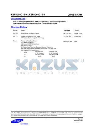 K6R1008C1B-TI8 datasheet - 128K x 8 high speed static RAM, 5V operating, 8ns