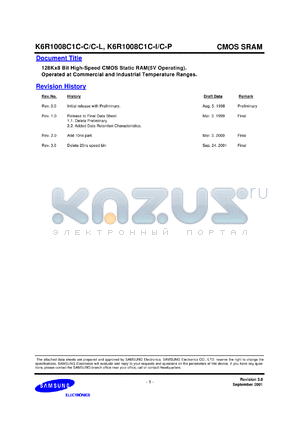 K6R1008C1C-JI10 datasheet - 128K x 8 high speed static RAM, 5V operating, 10ns