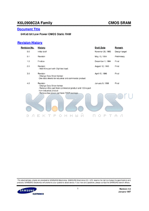 K6L0908C2A-GL70 datasheet - 64K x 8 bit CMOS static RAM, 70ns, low power