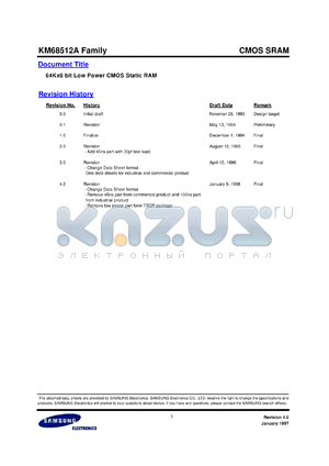 KM68512ALGI-7 datasheet - 64K x 8 bit CMOS static RAM, 70ns, low power
