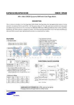 K4F661612B-TL50 datasheet - 4M x 16bit CMOS dynamic RAM with fast page mode, 3.3V power supply, 50ns, low power