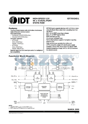 IDT70V24S02PFI datasheet - High-speed 3.3V 4K x 16 dual-port static RAM, 20ns