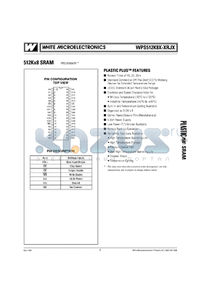 WPS512K8LB-25RJM datasheet - 512K x 8 SRAM, low power, 25ns