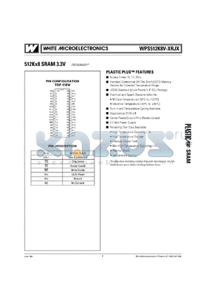 WPS512K8VT-17RJI datasheet - 3.3V 512K x 8 SRAM, 17ns