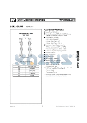 WPS512K8LT-85RI datasheet - 512K x 8 SRAM, 85ns