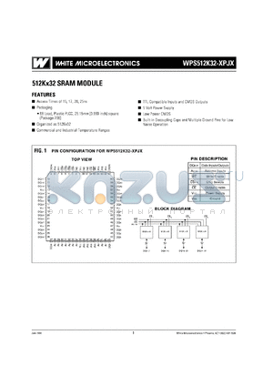 WPS512K32-20PJI datasheet - 512K x 8 SRAM, 20ns