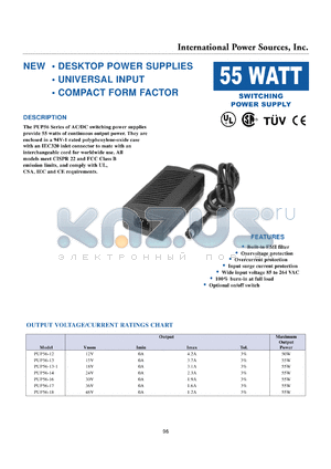 PUP56-13-1 datasheet - Switching power supply, maximum output power 55W. Output: Vnom 18V, Imin 0A, Imax 3.1A.