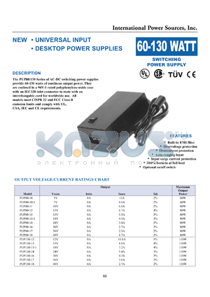 PUP80-10 datasheet - Switching power supply, maximum output power 60W. Output: Vnom 5V, Imin 0A, Imax 12A.