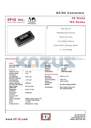 WE320M datasheet - DC/DC converter, 20 watts. Input voltage 18-36 VDC. Output voltage 2.5 VDC. Output current 5000 mA. Input current 30 mA(no load), 645 mA(full load).