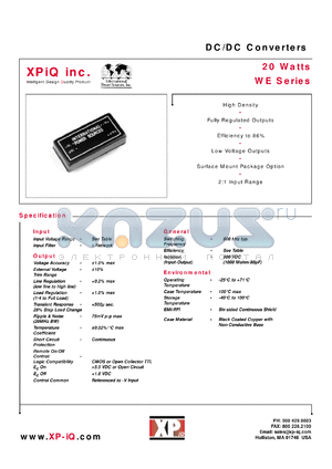 WE300M datasheet - DC/DC converter, 20 watts. Input voltage 18-36 VDC. Output voltage 3.3 VDC. Output current 5000 mA. Input current 20 mA(no load), 828 mA(full load).