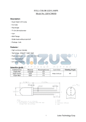 LEF-C5003D datasheet - Full color LED lamp. Emmitted color: super red, super green, super blue.