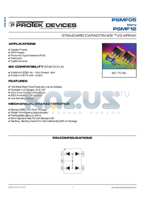 PSMDF05 datasheet - 5.0V; 100Watt; standard capacitance TVS array. For cellular phones, MP3 players, personnal digital assistant (PDA), notebooks and digital cameras