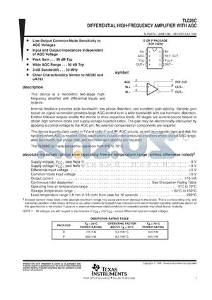 TL026CDR datasheet - Differential high-frequency amplifier AGC