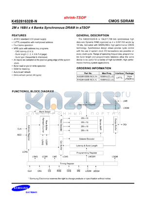 K4S281632B-NC1H datasheet - 128Mb SDRAM, 3.3V, LVTTL, 100MHz