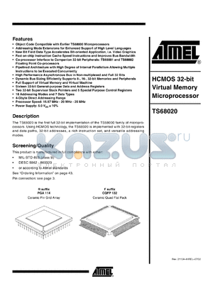 TS68020VF20 datasheet - HCMOS 32-bit virtual memory microprocessor, 20MHz