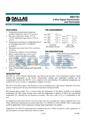 DS1721S datasheet - 2-wire digital thermometer and thermostat